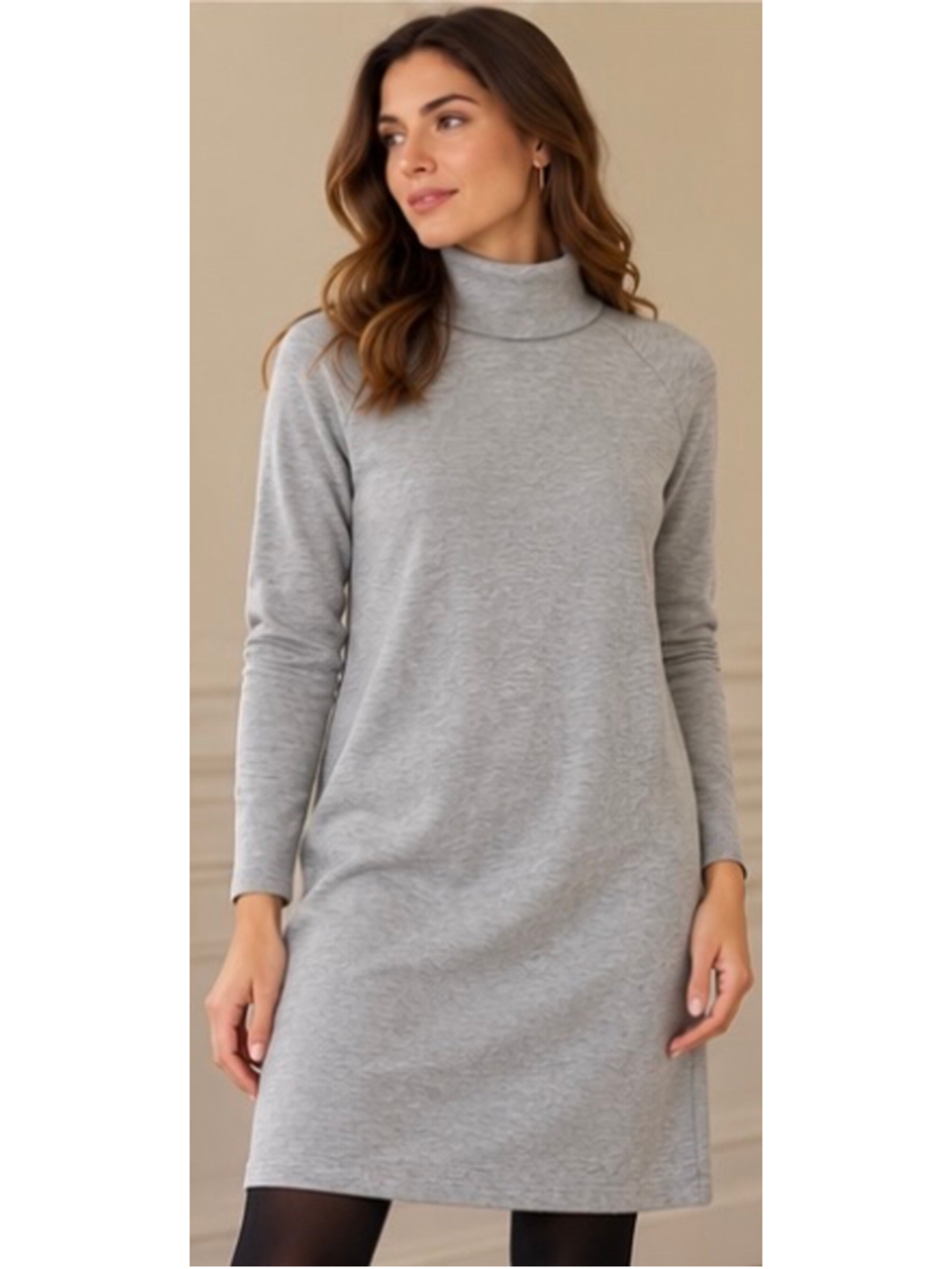Eileen Fisher Grey Turtleneck Sweatshirt Mini Dress Size M New Cotton